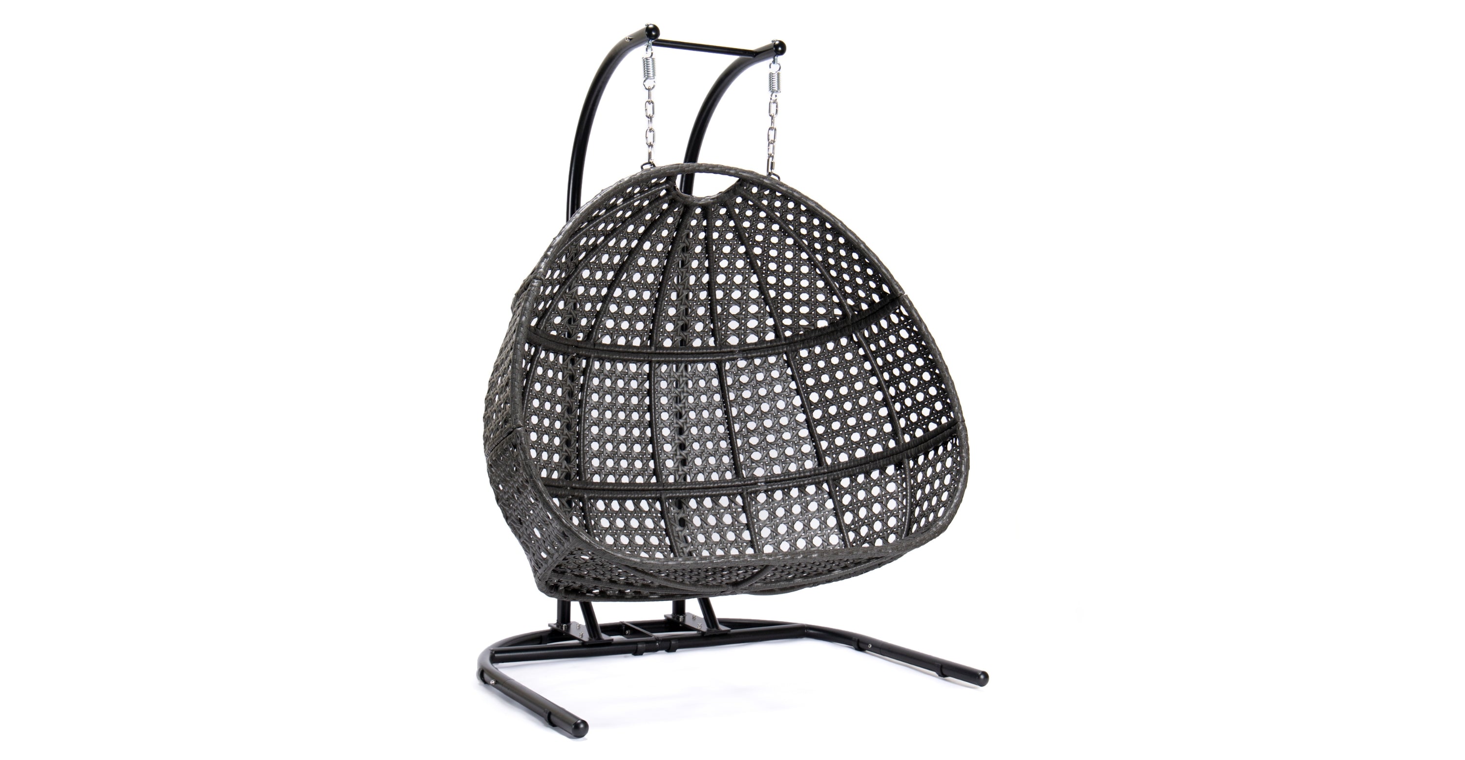 Wicker Hanging Double Egg Beige Swing Chair with an Iron Base