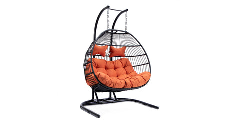 Wicker 2 Person Double Folding Hanging Egg Swing Chair