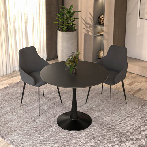 Bristol 32" Round Dining Table with Wood Top and Iron Pedestal Base