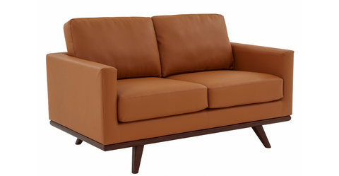 Birch Wood Base Leather Loveseat - Chester Collection