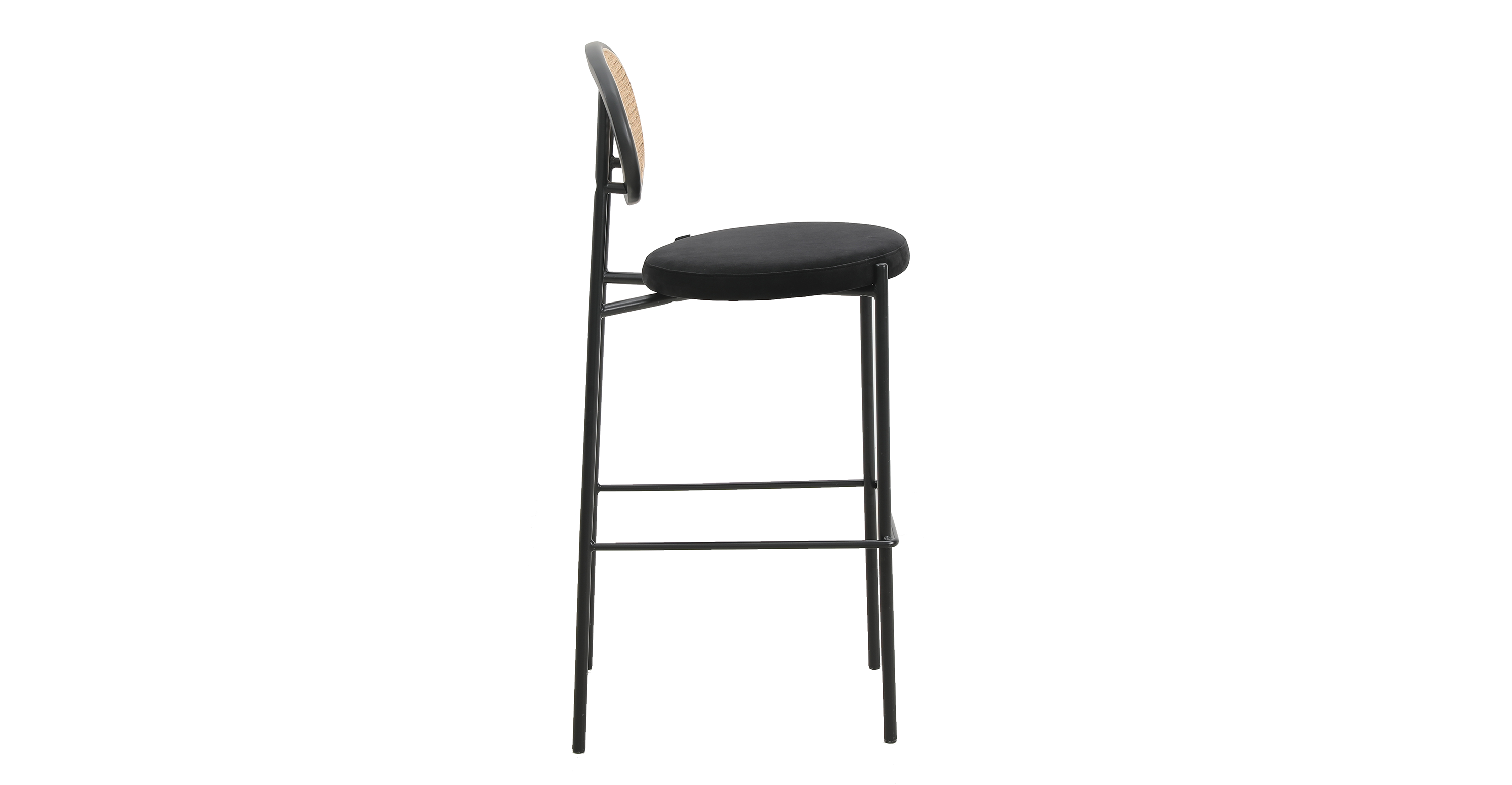 Euston Wicker Bar Stool with Black Powder Coated Steel Frame and Footrest