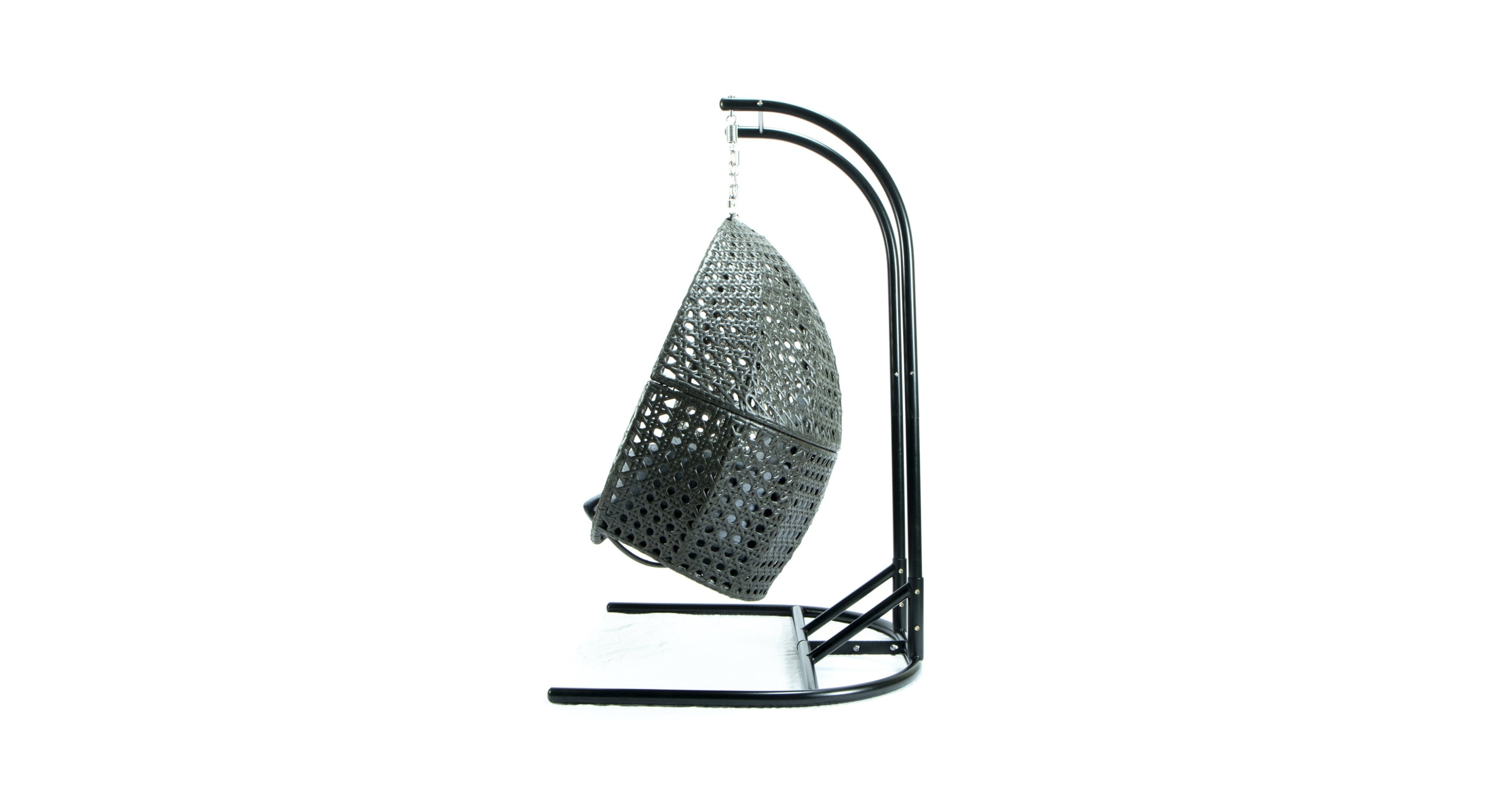 Wicker Hanging Double Egg Charcoal Swing Chair with an Iron Base