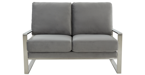 Jefferson Contemporary Velvet/Leather Loveseat with Stainless Steel Frame