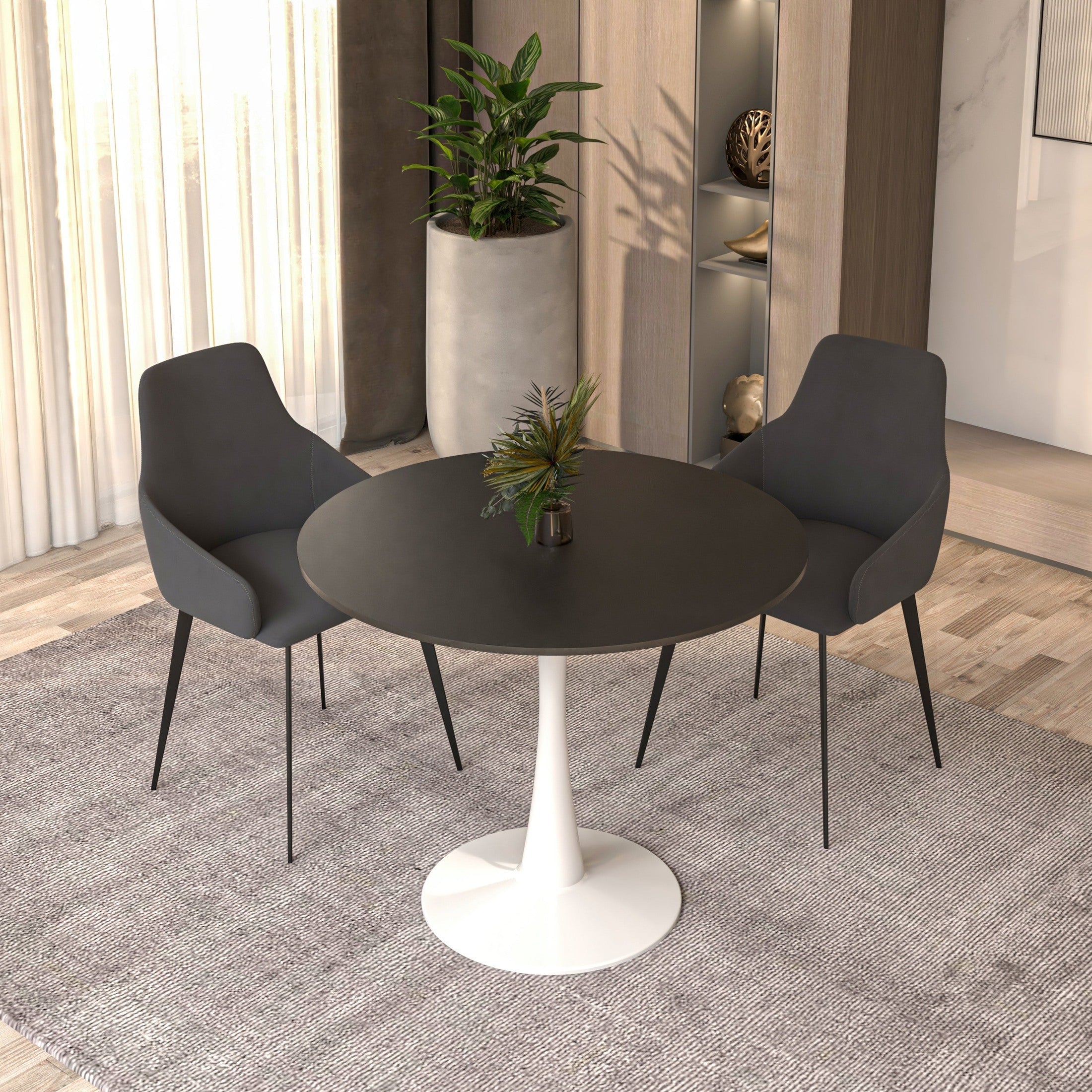 Bristol Modern Round Dining Table with Wood Top and Iron Pedestal Base