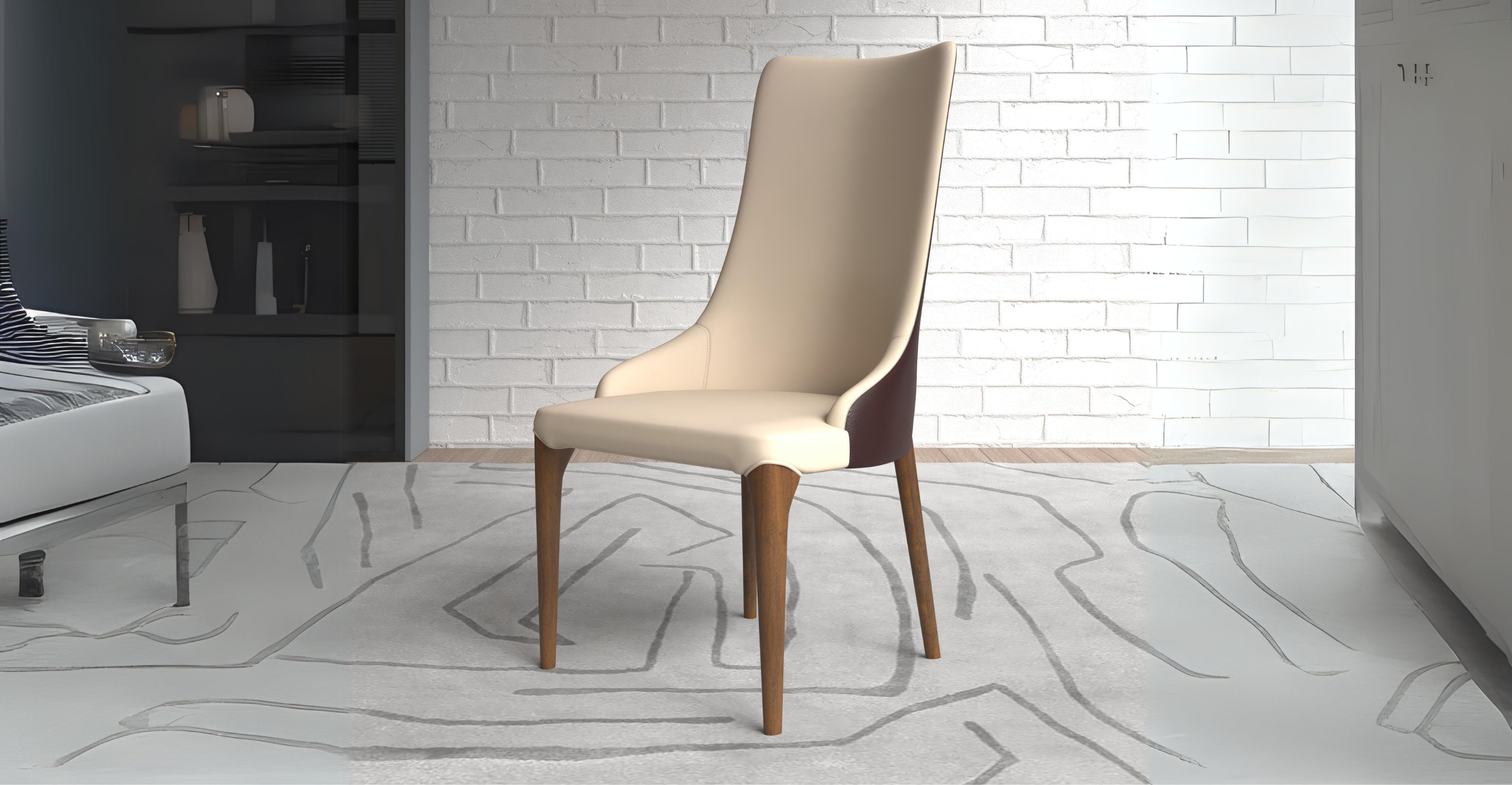 Elm Dining Chair with a Leather/Velvet Seat and a Two-Tone Color Design Backrest in Ash Wood