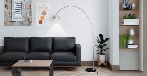 Arco Modern 76" Arched Floor Lamp: Black Marble Base & Metal Dome Shade