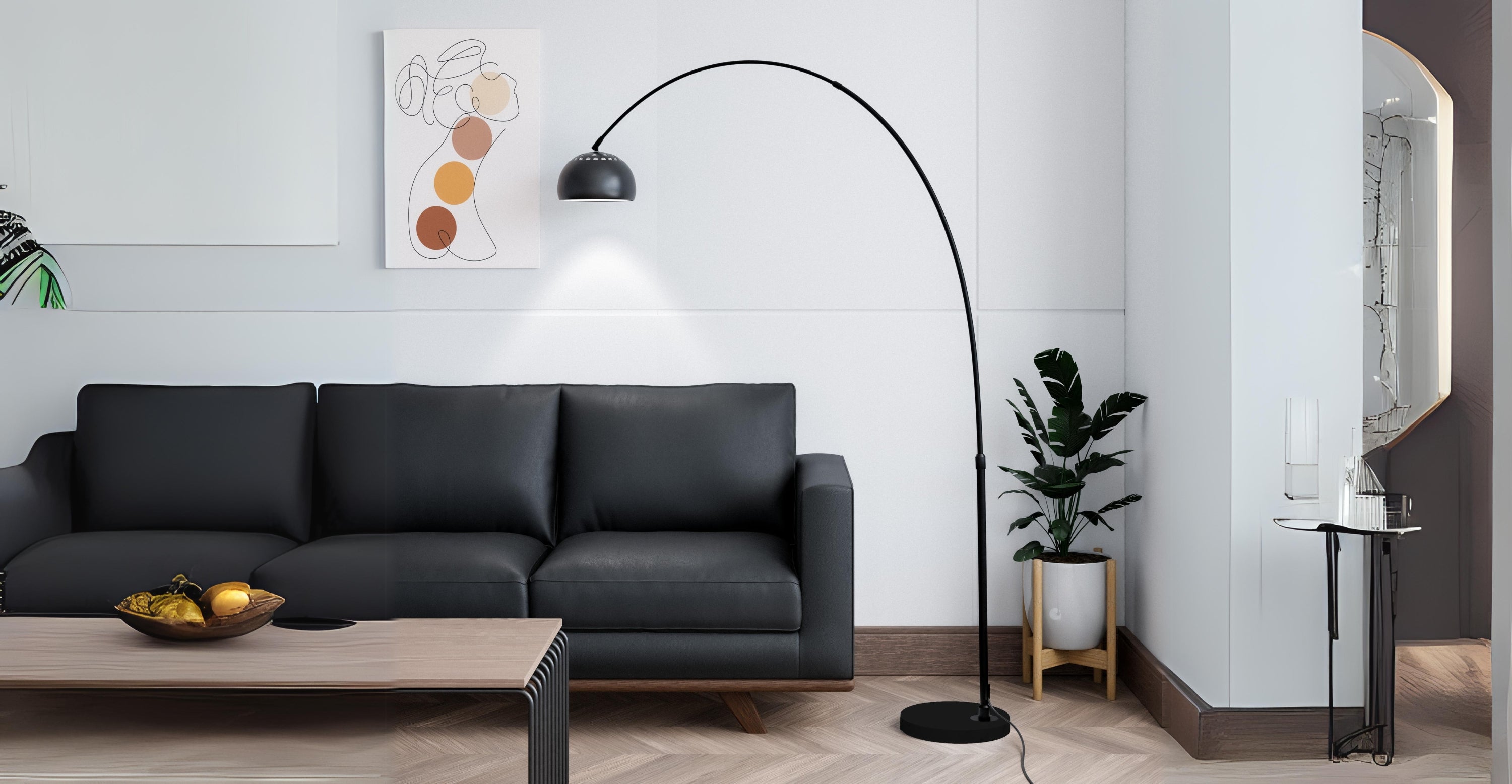 Arco Modern 76" Arched Floor Lamp: Black Marble Base & Metal Dome Shade