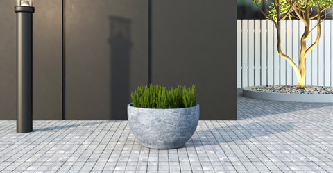 Grove Modern Fiberstone Round Planter Weather Resistant Design Plant Pot