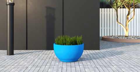 Grove Modern Fiberstone Round Planter Weather Resistant Design Plant Pot