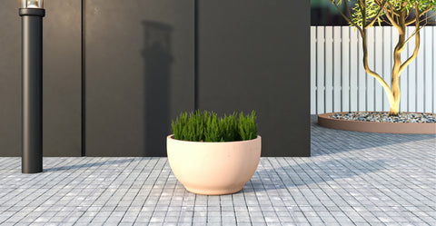 Grove Modern Fiberstone Round Planter Weather Resistant Design Plant Pot