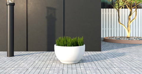 Grove Modern Fiberstone Round Planter Weather Resistant Design Plant Pot