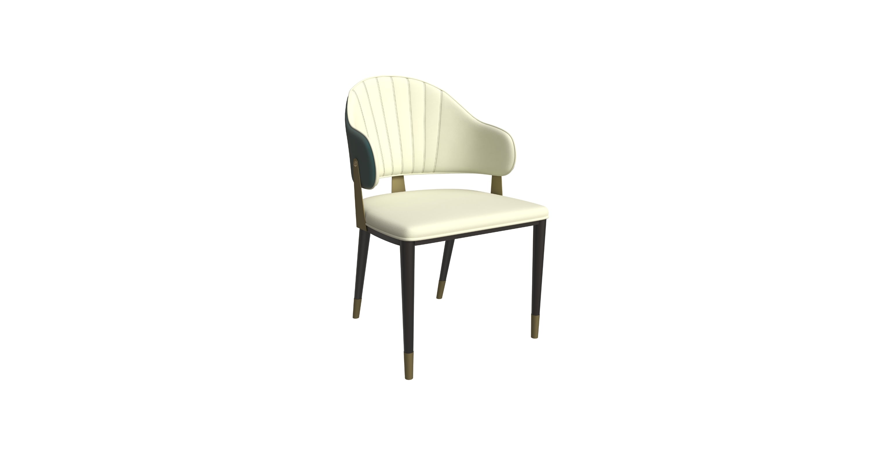 Aria Leather Dining Chair with a Curved Back and Gold Accents Design in Iron