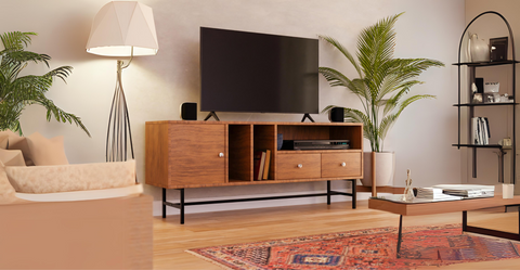 Rochester Modern Rectangular TV Stand: Enclosed Storage & Powder-Coated Iron Legs