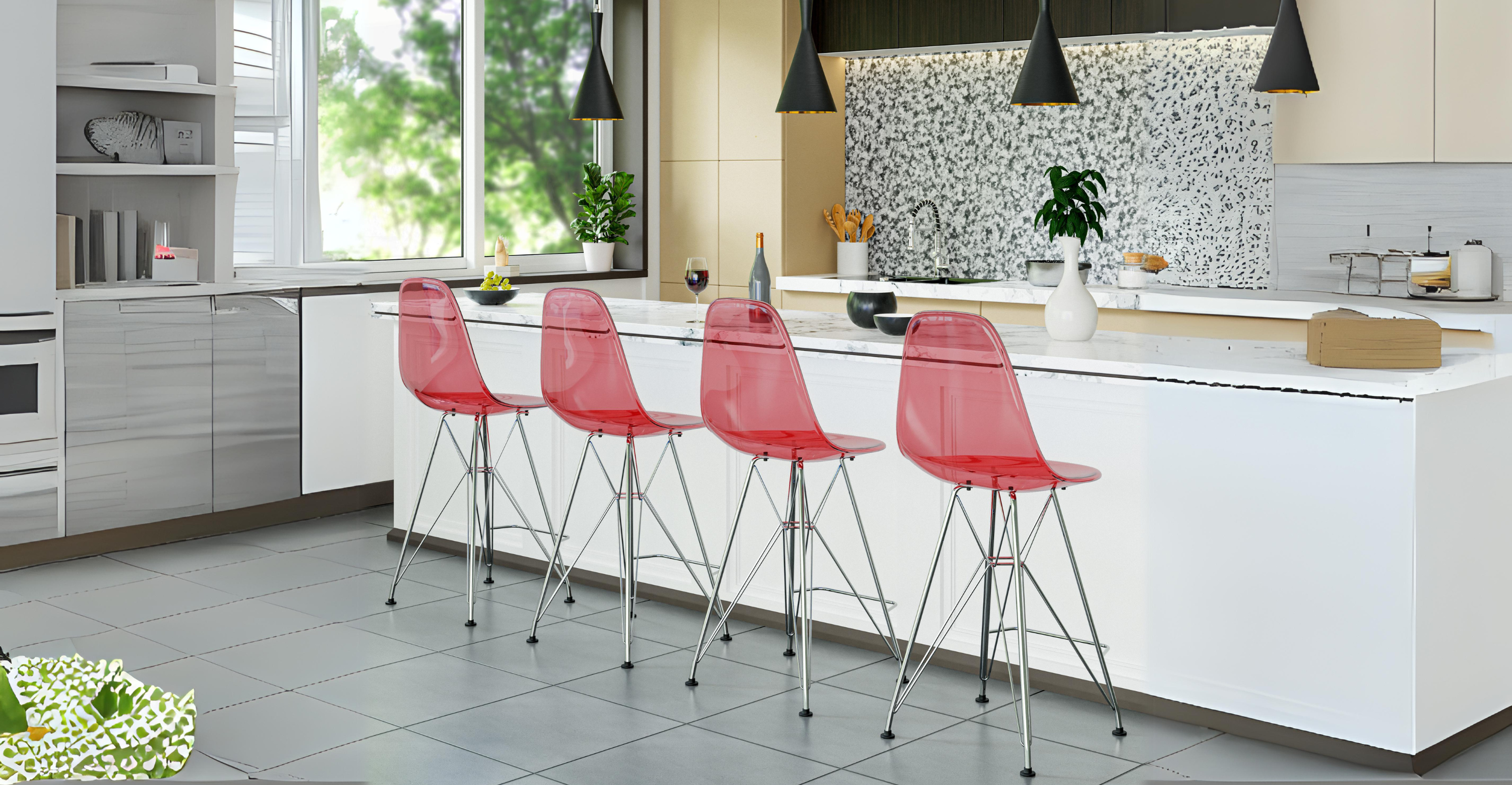 Cresco Modern Acrylic Barstool in Chrome Base for Kitchen and Dining Room