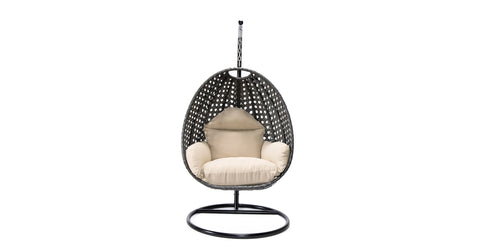 Charcoal Wicker Hanging Single Egg Swing Chair With Cushions