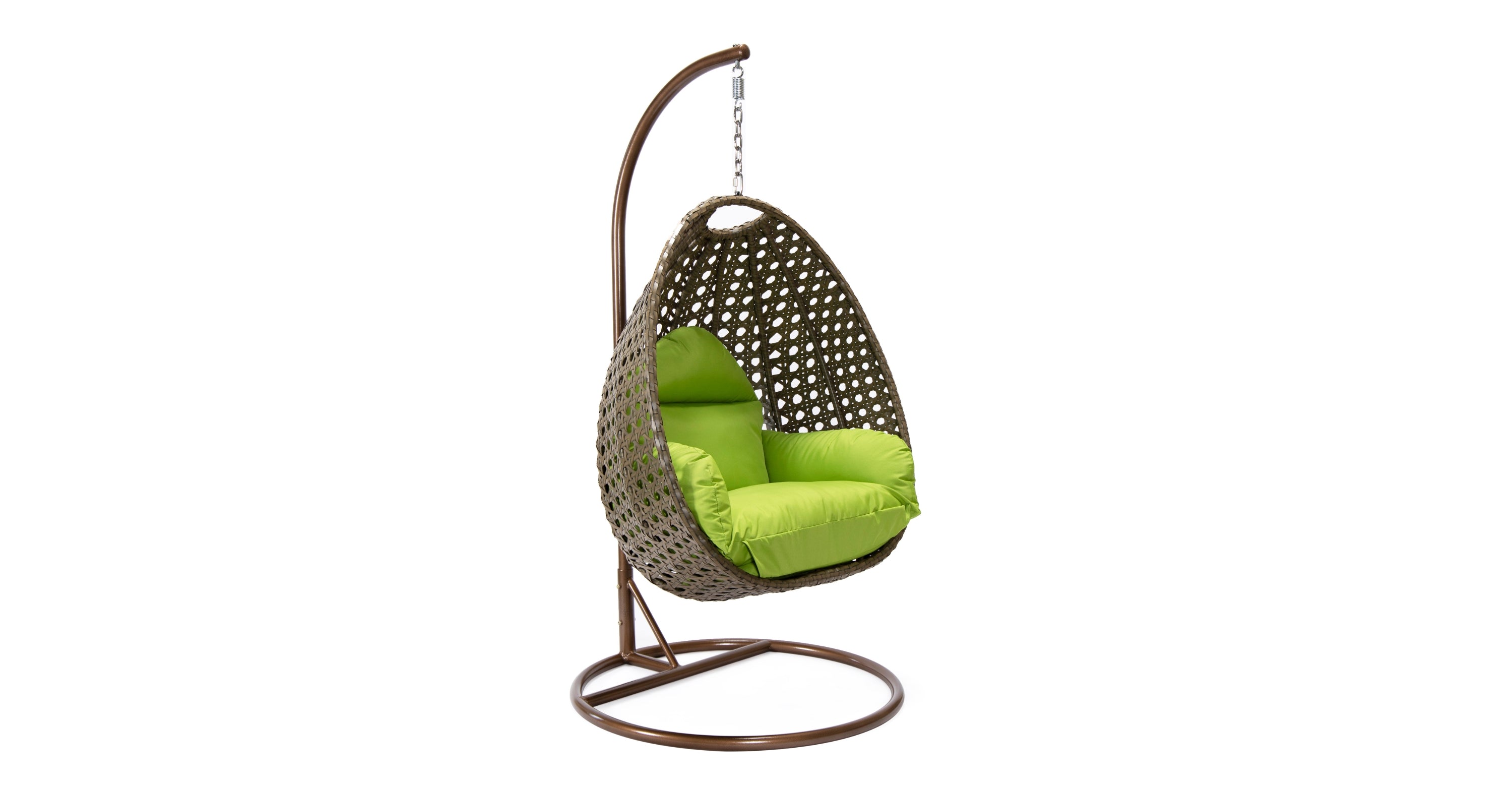 Beige Wicker Hanging Single Egg Swing Chair With Cushions