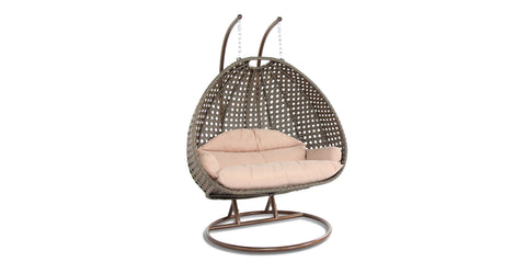 Modern Beige Wicker Hanging Double Seater Egg Swing Chair