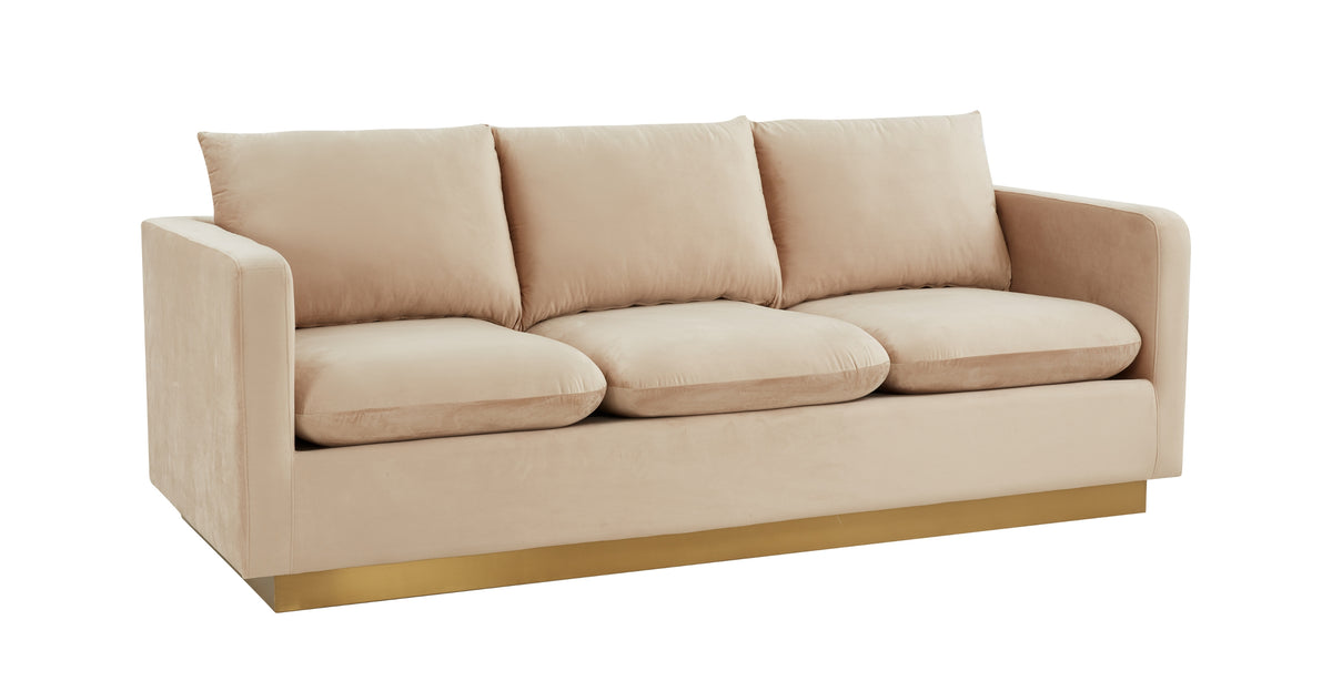 Nervo 3-Seater Velvet/Leather Full Sofa with Gold Stainless Steel Base