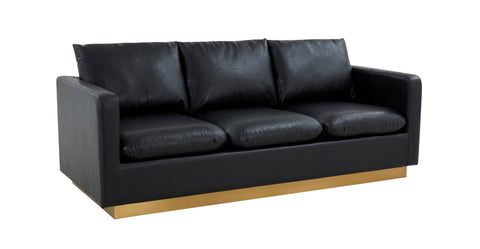 Nervo 3-Seater Velvet/Leather Full Sofa with Gold Stainless Steel Base