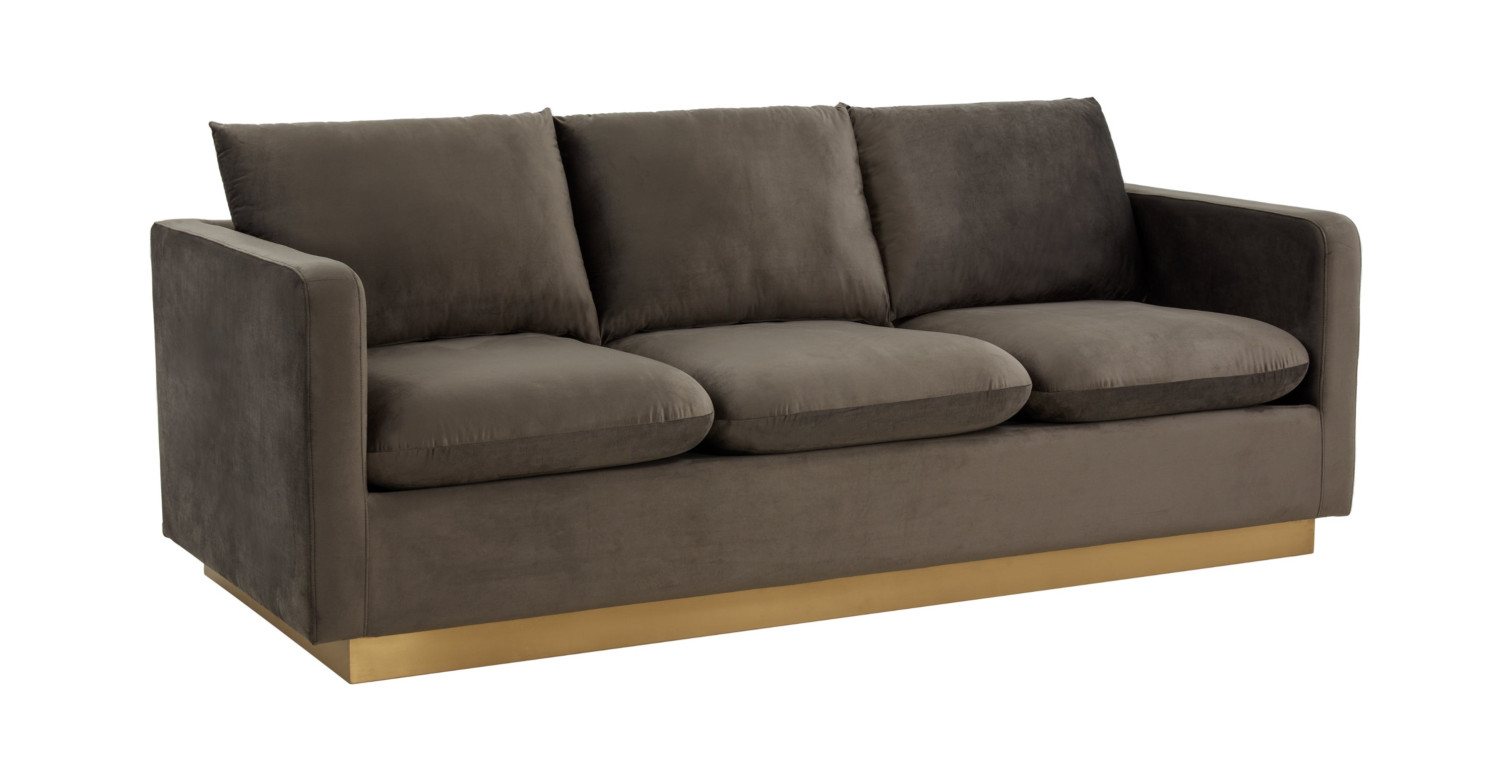 Nervo 3-Seater Velvet/Leather Full Sofa with Gold Stainless Steel Base