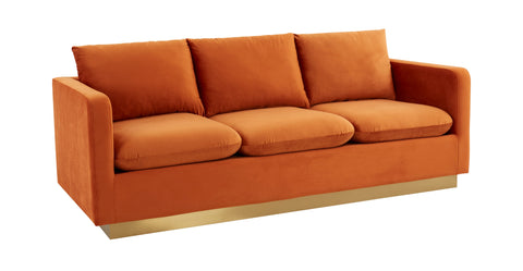 Nervo 3-Seater Velvet/Leather Full Sofa with Gold Stainless Steel Base