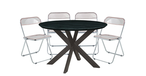 Lawrence 5-Piece Dining Set with Folding Acrylic Chairs & Round Geometric Table