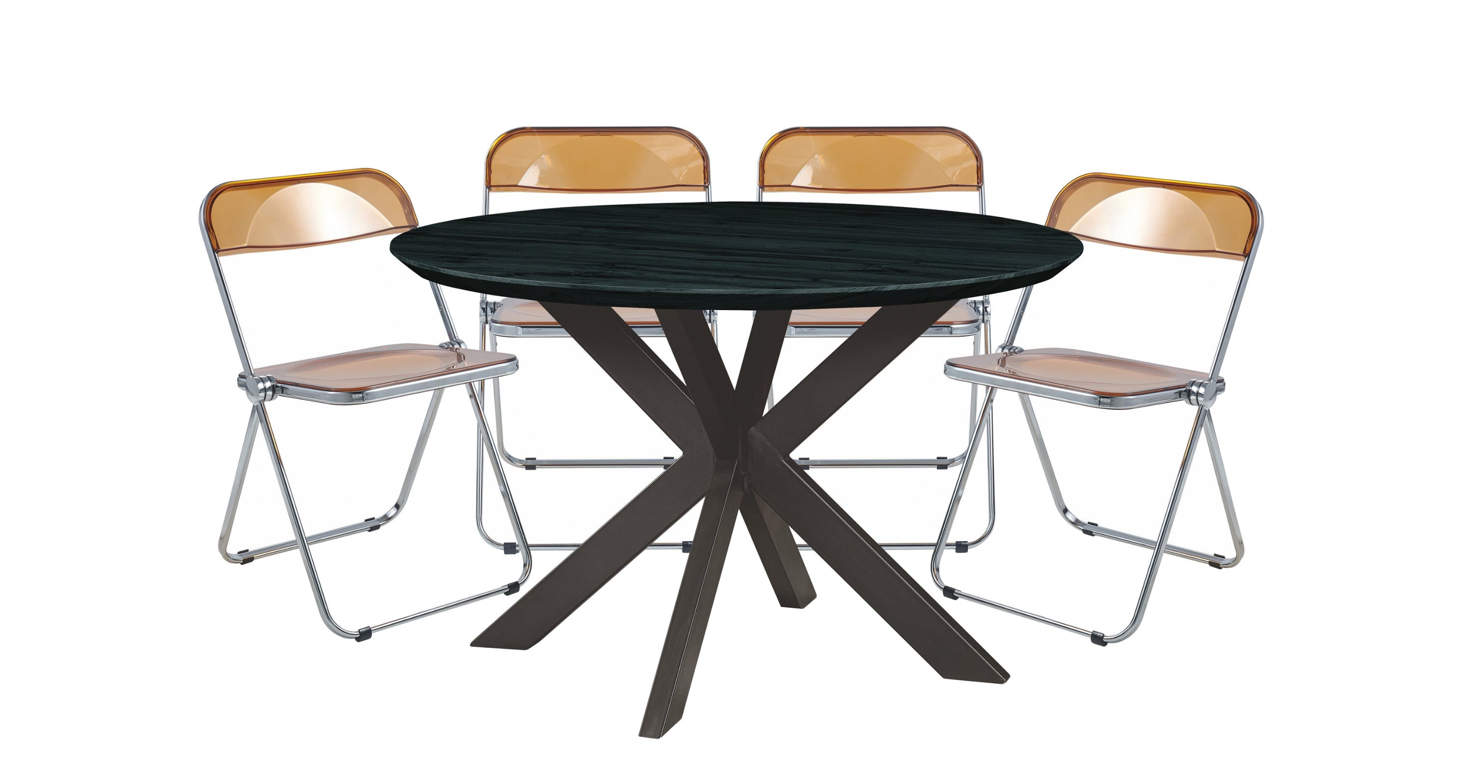 Lawrence 5-Piece Dining Set with Folding Acrylic Chairs & Round Geometric Table