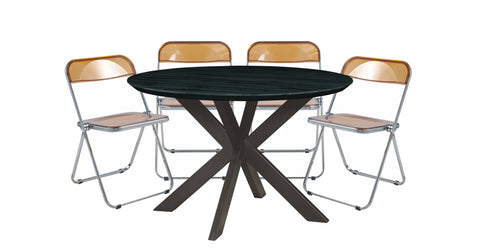 Lawrence 5-Piece Dining Set with Folding Acrylic Chairs & Round Geometric Table