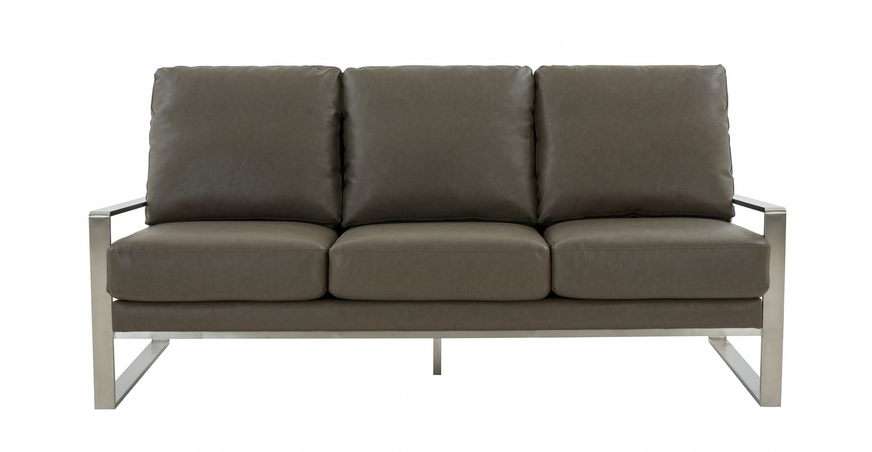 Jefferson 3-Seater Velvet/Leather Full Size Sofa in Stainless Steel