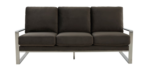 Jefferson 3-Seater Velvet/Leather Full Size Sofa in Stainless Steel