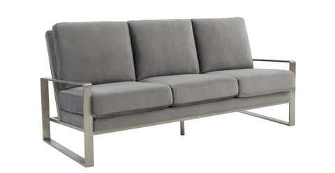 Jefferson 3-Seater Velvet/Leather Full Size Sofa in Stainless Steel