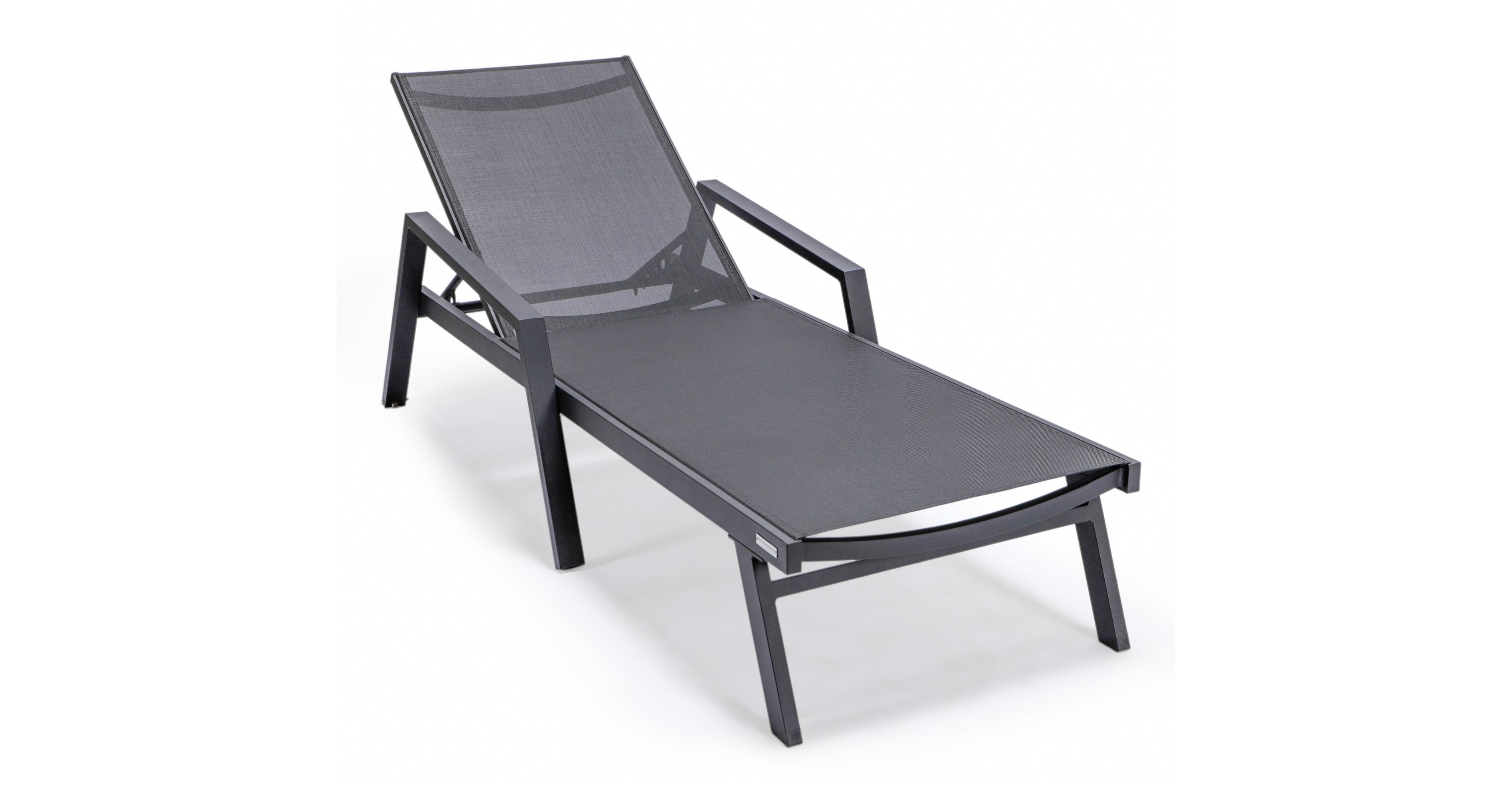 Marlin Patio Chaise Lounge Chair with Armrests in Black Aluminum Frame, Set of 2