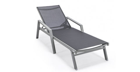 Marlin Patio Chaise Lounge Chair with Armrests in Grey Aluminum Frame, Set of 2