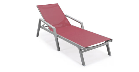 Marlin Modern Grey Aluminum Outdoor Chaise Lounge Chair Set of 2 With Arms and Square Fire Pit Side Table for Patio