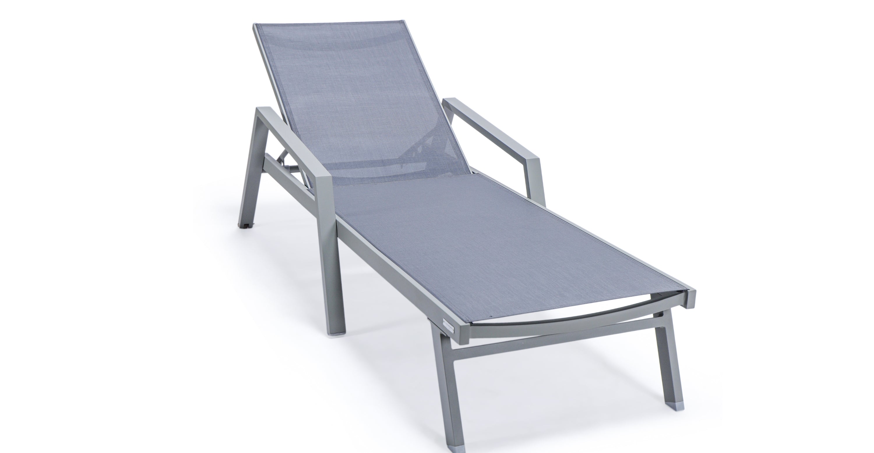 Marlin Patio Chaise Lounge Chair with Armrests in Grey Aluminum Frame, Set of 2