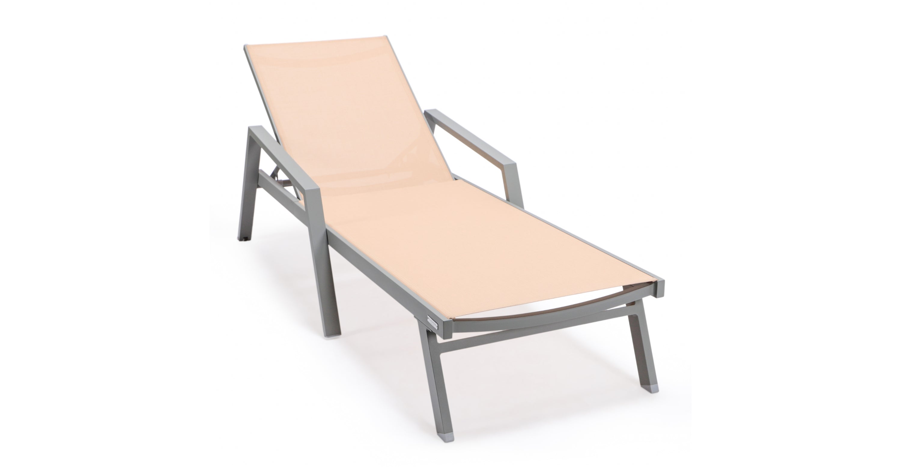 Marlin Patio Chaise Lounge Chair with Armrests in Grey Aluminum Frame, Set of 2