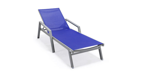 Marlin Patio Chaise Lounge Chair with Armrests in Grey Aluminum Frame, Set of 2