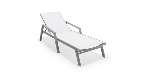 Marlin Patio Chaise Lounge Chair with Armrests in Grey Aluminum Frame, Set of 2