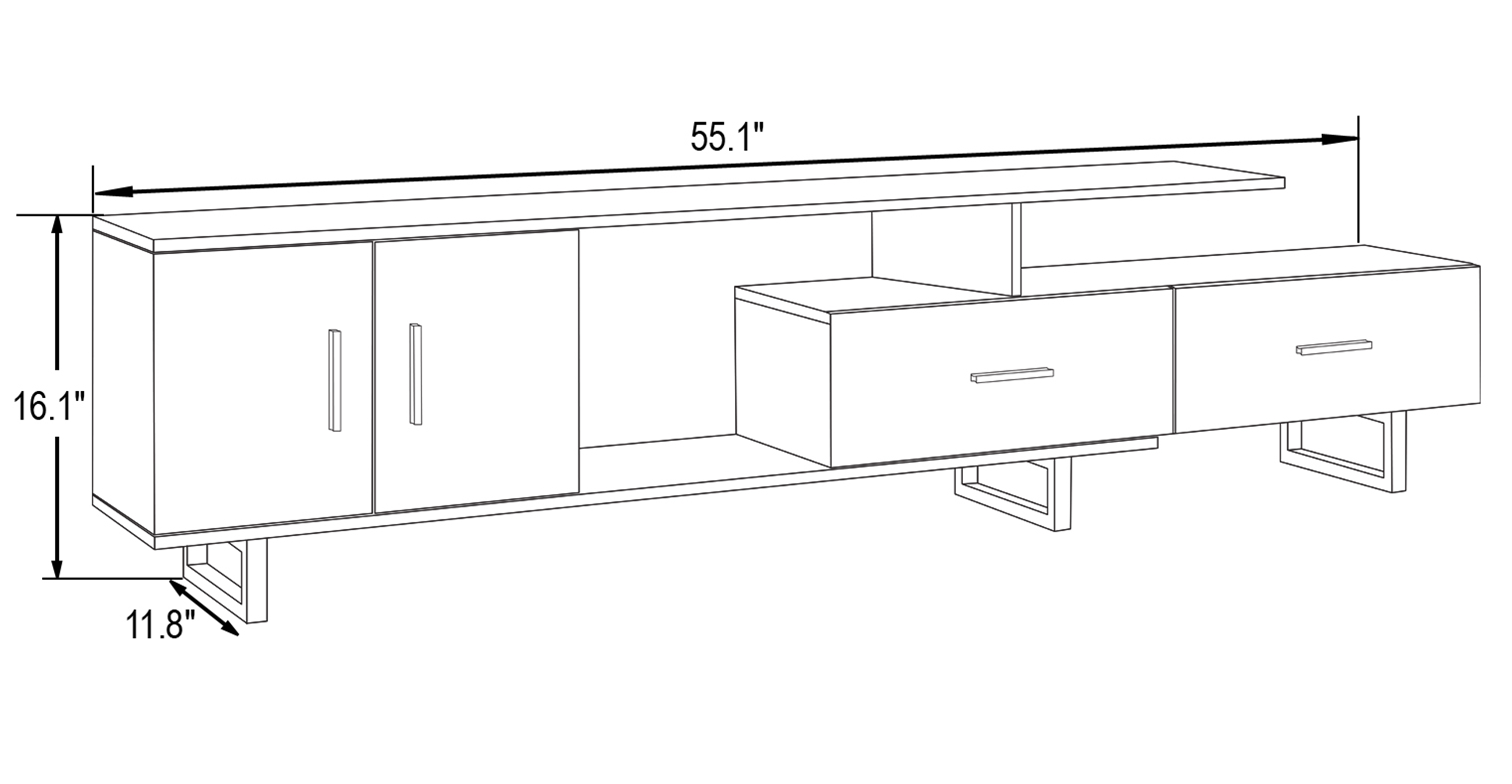 Avery Mid-Century Modern TV Stand with MDF Cabinet and Powder Coated Steel Legs