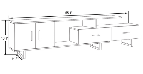 Avery Mid-Century Modern TV Stand with MDF Cabinet and Powder Coated Steel Legs