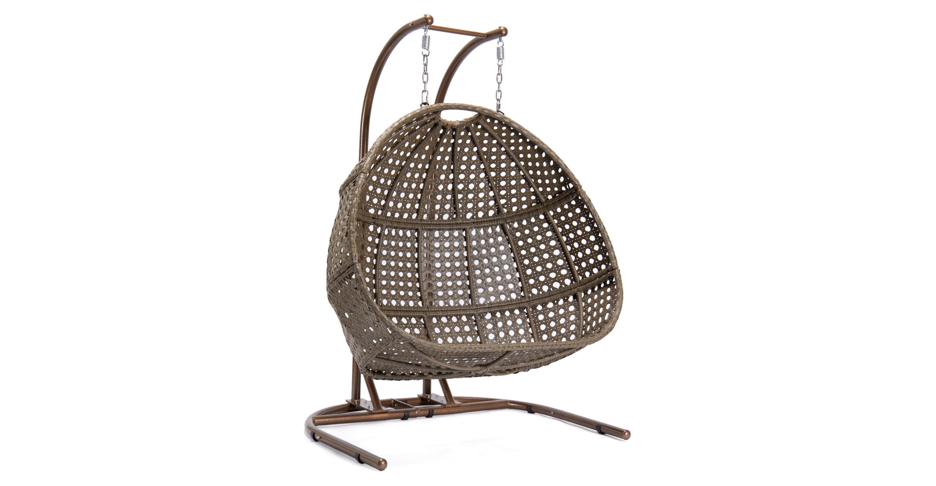 Wicker Hanging Double Egg Beige Swing Chair with an Iron Base