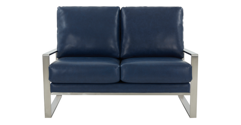 Jefferson Contemporary Velvet/Leather Loveseat with Stainless Steel Frame