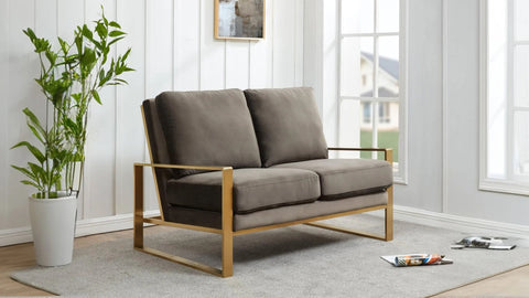 Jefferson Contemporary Velvet/Leather Loveseat with Stainless Steel Frame