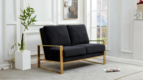 Jefferson Contemporary Velvet/Leather Loveseat with Stainless Steel Frame