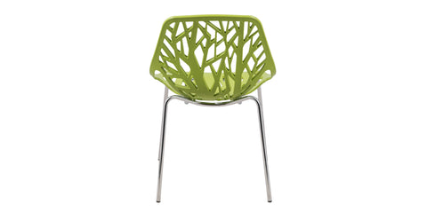 Asbury Polypropylene Dining Side Chair with Forest Cut-Out Design in Chrome