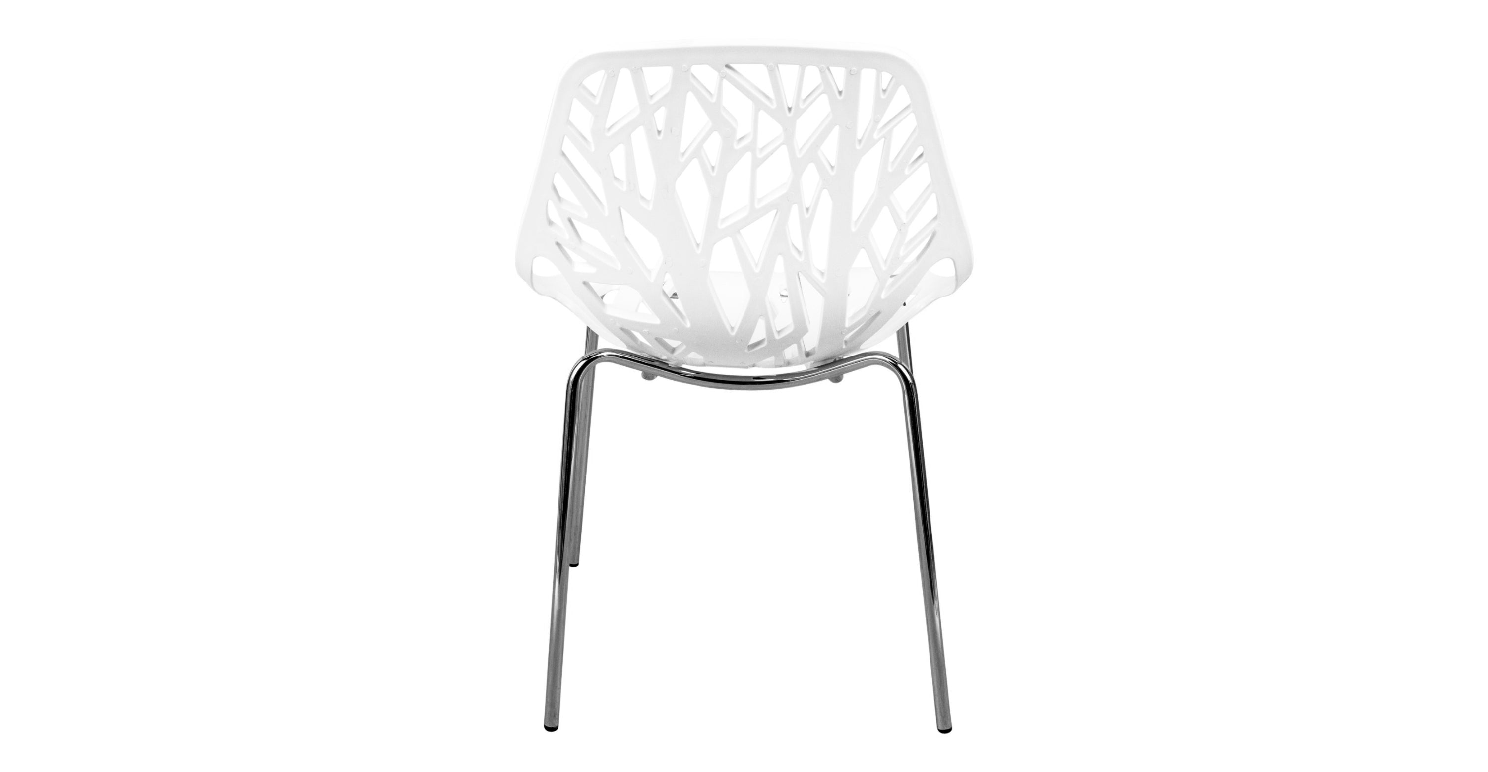 Asbury Polypropylene Dining Side Chair with Forest Cut-Out Design in Chrome