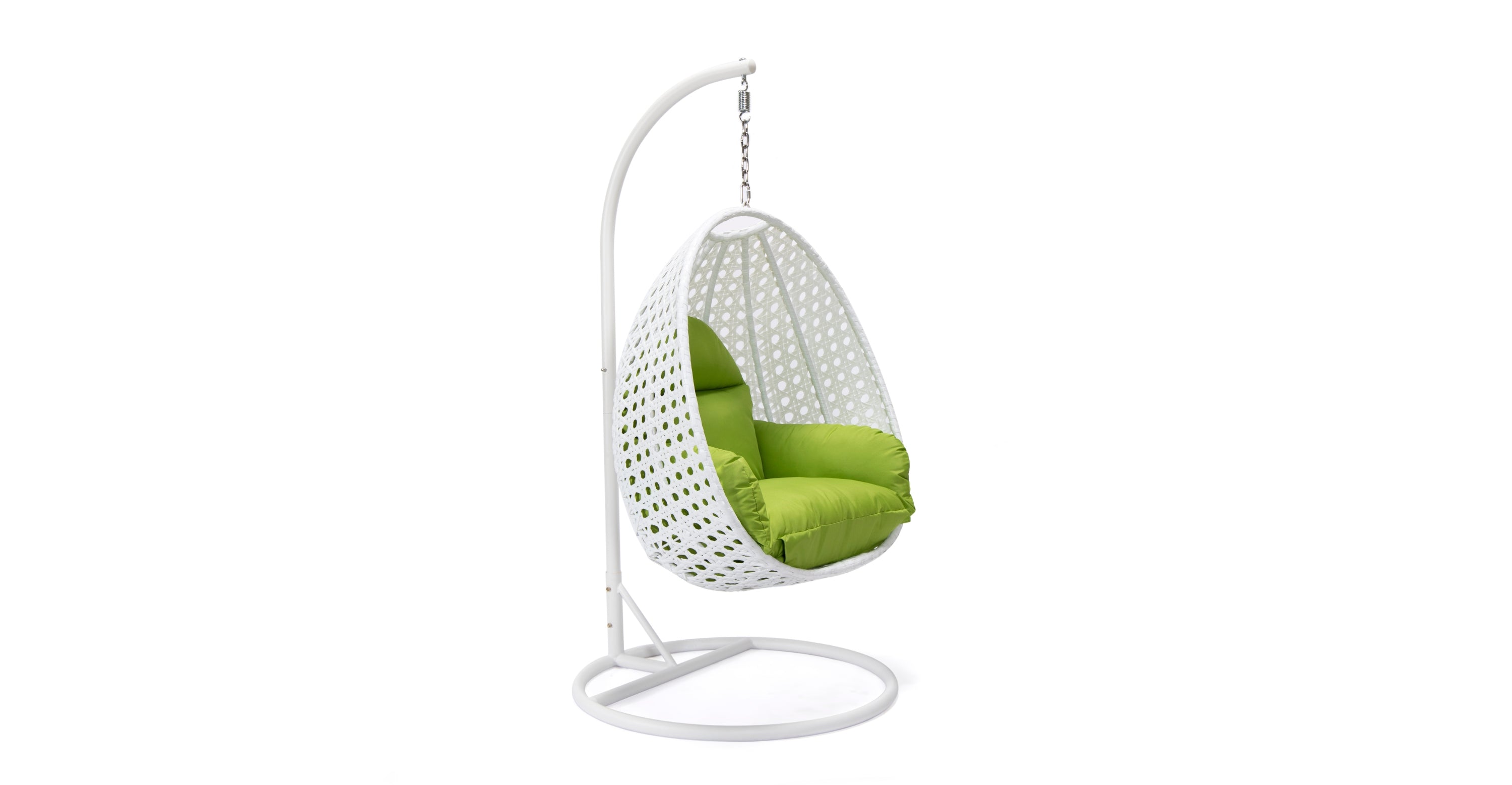 White Wicker Hanging Single Egg Swing Chair With Cushions