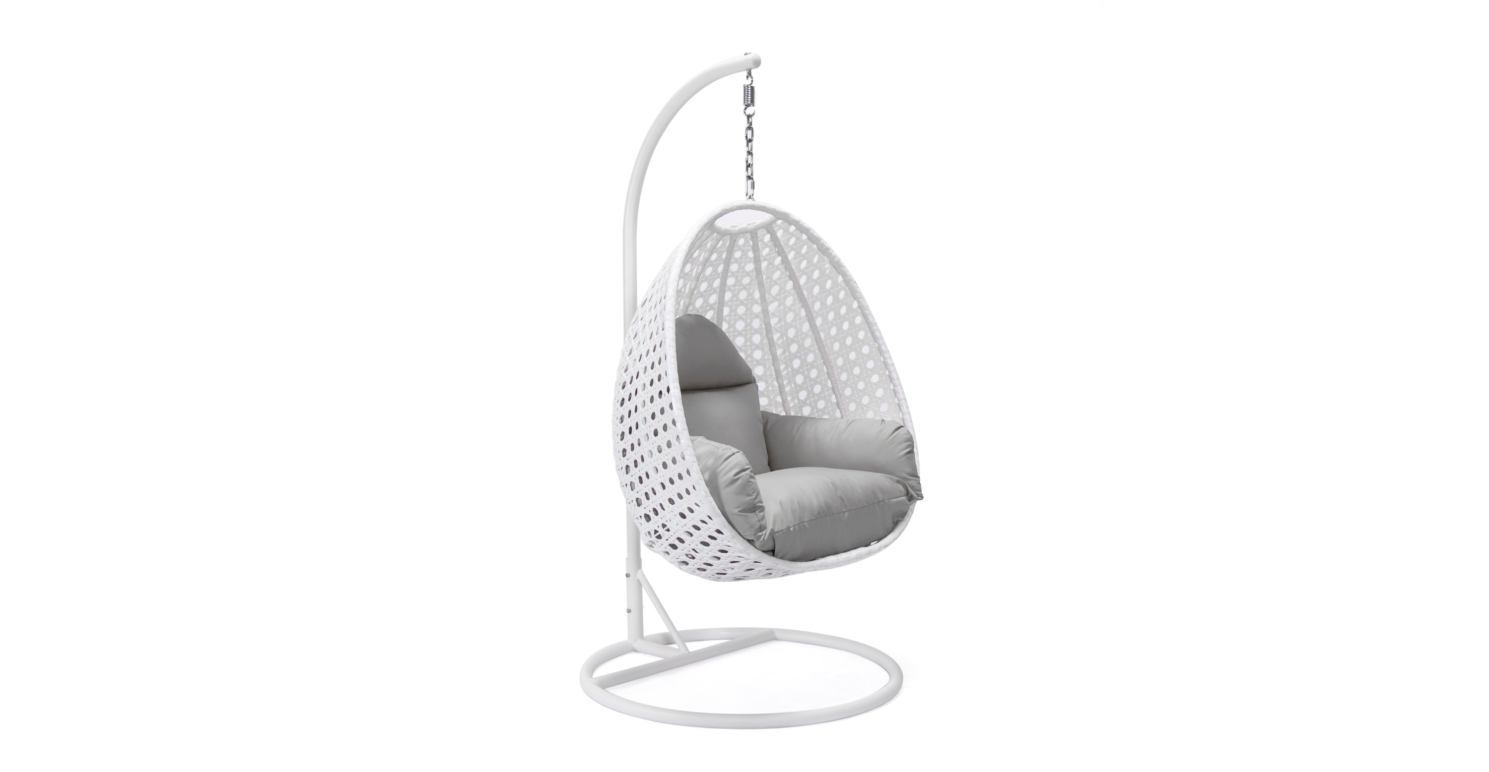 White Wicker Hanging Single Egg Swing Chair With Cushions