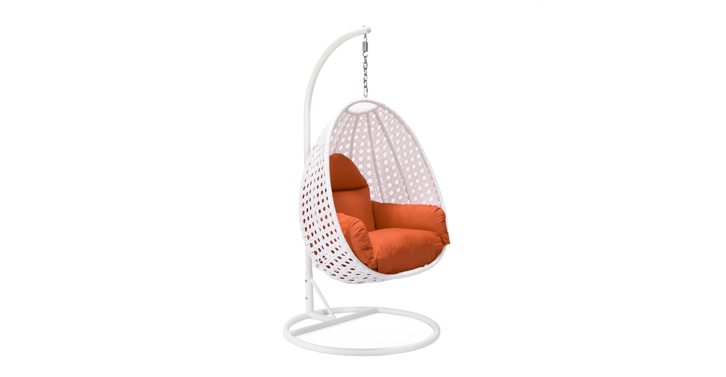 White Wicker Hanging Single Egg Swing Chair With Cushions