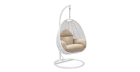 White Wicker Hanging Single Egg Swing Chair With Cushions